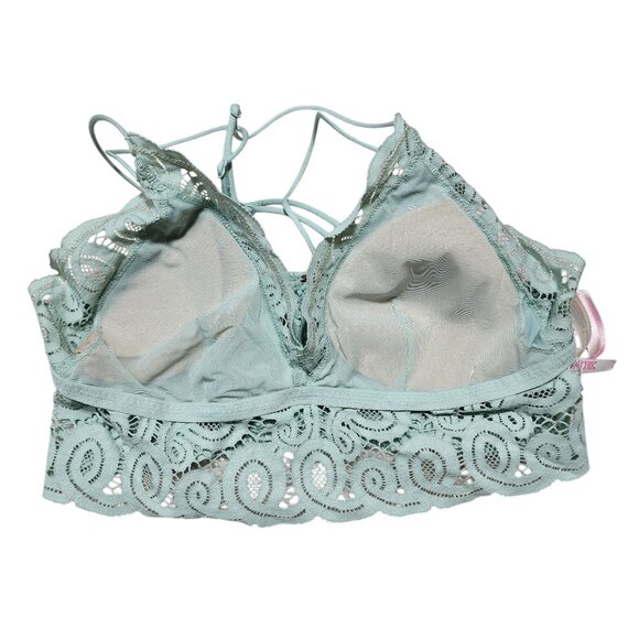 Victorias‎ Secret PINK Lace Bralette Top Mint Green Cross Back L - Picture 3 of 7